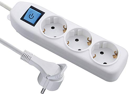Electraline 62410, grenuttag 3-vägs med strömbrytare, kabel 1,5 m/flera uttag/bordsuttag stickkontakt, vit, 1,5 m med extra platt, platsbesparande kontakt