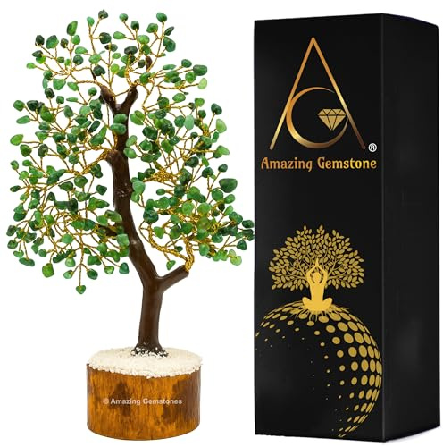 Emerald Natural Healing Premium Crystal Bonsai Feng Shui Fortune Money Tree of Life for Home Office Decor (Gift Box Ready,10-12 Inch)