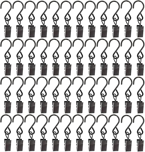 48 Stück Vorhang Haken Clips, Metall Hängende Vorhang mit Haken Vorhang Clips Gardinen Klammer Haken Für Papier Bürobedarf Vorhänge Fotos Home Dekoration Duschvorhang Hängende, Schwarz