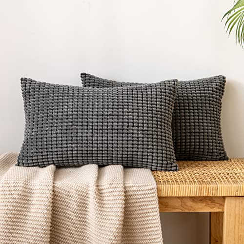 EMEMA Kordsamt Kissenbezug Granulat Dekorative Sofakissen Dekokissen Kissenbezüge Couchkissen Kissenhülle Weich Kissen Bezug Zierkissen für Sofa Couch Wohnzimmer 2er Set 30x50 cm Dunkelgrau