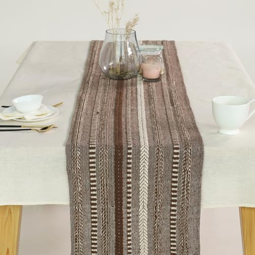 The Art Box Runner Da Tavolo In Tessuto Di Cotone Boho Modern Farmhouse Strisce Intrecciate Runner Da Tavolo Da Cucina Con Nappa Per Decorazioni Per La Casa Di Nozze (Marrone, 14x72 Inch)