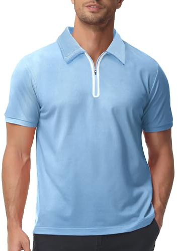 zitysport Poloshirts Herren Kurzarm Regular Fit Polo Hemd Schnelltrocknend T-Shirts Sommer Sport Funktionsshirt Leicht Golf Reißverschluss Polo Shirt Männer(Mittagsblau-XL)