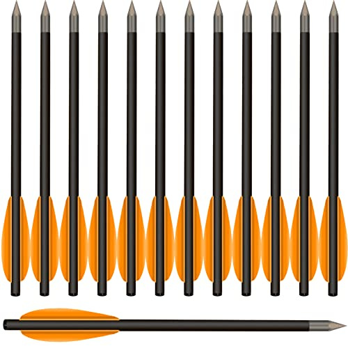 HUNTSPM Flèche Arbalète Pistolet en Carbone pour Cible de Fleche arbalete de 50 LB / 80 LB, 6.3 Boulons d'arbalète pour Pratiquer la Cible de tir et la Chasse au Petit gibier (12pcs Orange)