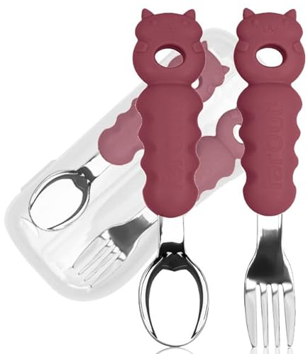 farout Baby Besteckset Kindergabel & Babylöffel Edelstahl mit Silikon Griff, BPA frei Esslernbesteck ab 1 Jahr, Kinderbesteck, Lernbesteck - Ideal als BLW Besteck Set