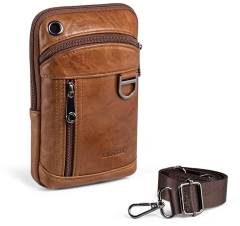 EDIMRAY Handytasche Zum Umhängen Herren Leder Gürteltasche Kleine für Männer Handy Umhängetasche 7 zoll Echtleder Vintage Schultertaschen Hüfttasche (Stil B: Braun) (Dünner Stil-braun)