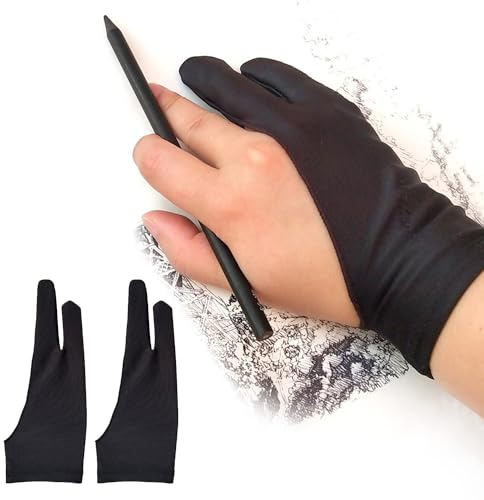 MMOBIEL Digitaler Zeichenhandschuh - Künstlerhandschuh Zeichentablett etc. - Palm Rejection 3-Layer - Two Fingers Handschuh Digitales Zeichnen Rechte und Linke Hand - 2 Stück - Größe Medium Modell A
