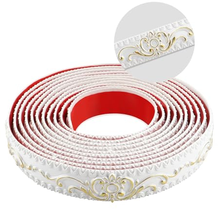 ZTVOWTO 500cm*3.6cm Modanatura Adesiva, Rifiniture da Parete, 3D Finitura Decorativa per Bordi Specchio, Mobili, Cornici Porte, Soffitti, Home Decoration(Bianco con Oro)