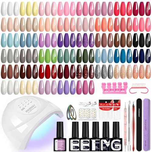 Phoenixy U V Nagellack Set mit Lampe 48W, 45+5 Stk. Gelnägel Starterset Gel Nagellack Starter Set Geschenk Für Frauen