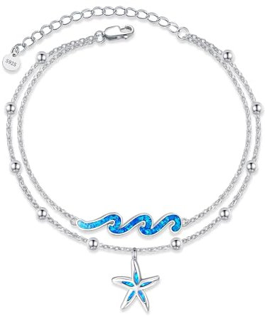 DAYLINLOVE Seestern Wellenarmband 925 Sterling Silber blauer Opal Seestern Wellen armband mehrlagiges Strand schmuckstück für Damen