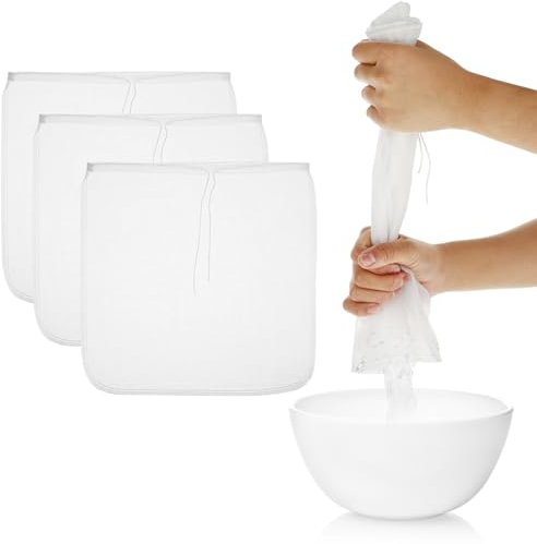 Gjinxi Lot de 3 sachets réutilisables pour lait de noix pour filtrer le thé, le jus Yougurt, les passoires fines, les sacs non blanchis pour infusion à froid pour café, thé, bière, céleri