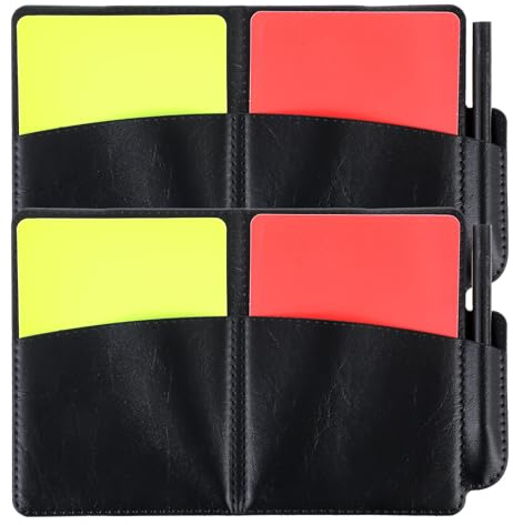 2 Set Soccer Referee Cards, Durable Soccer Red Yellow Card Set Caution and Dismissal Cards for Soccer Volleyball Rugby Baseball Referee Cards with Pencil Ideal for All Levels of Play & Training