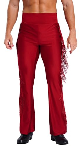 inhzoy Pantalon Danse Latine à Franges pour Homme Pantalon Danse Salsa Chacha Samba Rumba Tango Pantalon-Évasé Danse-de-Salon Compétition Dancewear