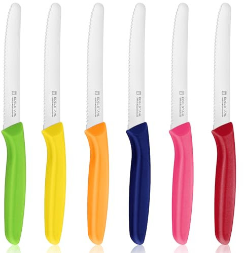 Targzier Set Di Coltelli Da Tavola in Acciaio Inossidabile, 6 Pezzi 21.7CM Con Bordo Seghettato per Pane, Cucina - Colorato