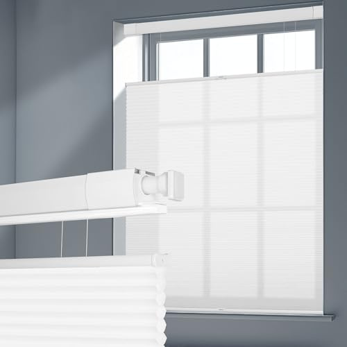SEEUNANA No Tools No Drill Blinds Top Down Bottom Up Cellular Shades for Window Light Filtering Cordless Honeycomb Shades Pleated Blinds for Window Easy Install (Custom Size,White)