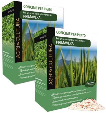 AGRI-CULTURA® | Concime Prato Primavera 140m²| Nutrizione Completa, Rinverdente, Resistente al Calpestio | Rigenera Dopo l’Inverno e Protegge dal Caldo | Rilascio Graduale per Prato Verde e Rigoglioso