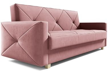 mb-moebel Schlafsofa Couch Schlafsofa Bettsofa Kippsofa 3-Sitzer aus Samt - (BxHxT): 215x88x95 cm, mit Schlaffunktion und Bettkasten - Sofa Pretoria (Rosa (Solo 254))
