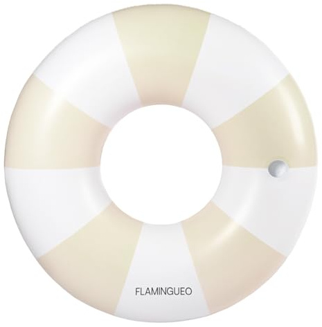 Flamingueo Bouée Gonflable - pour Plage et Piscine - Porte-Boisson - Forme Donut - Design Bicolore - PVC Résistant - Double Valve - Beige