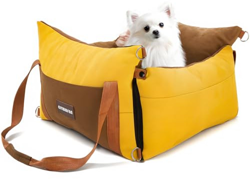 Seggiolino auto per cani di piccola e media taglia sotto i 15 kg, cestino per cani con zona di riposo allungabile, rimovibile e lavabile, cuccia da viaggio per auto con scomparti e cintura di