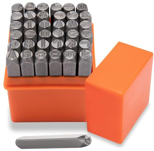 Anhoer 37Pcs Metal Stamping Kit, 3mm (1/8) Alphabet Letter & Number Punch Set (A-Z, 0-9, Heart), Heavy Duty Steel Stamps for Jewellery Making, Leathercraft, Wood & Plastic