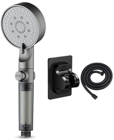 Cabezal de ducha con filtros, 5 modos de pulverización, cabezal de ducha de alta presión, kit de cabezal de ducha de agua dura con soporte de manguera para el hogar, RV, hotel, spa, sala de descanso