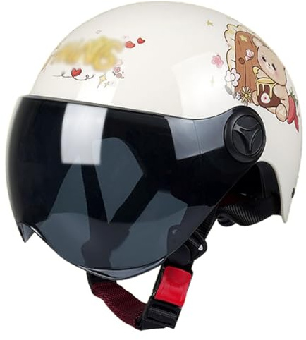 Barnmotorcykelhjälm, Jethjälm Med Visir, Halvhjälm, Söt Elektrisk Motorcykelhjälm För Barn, Scooter-/Motorcykelhjälm För Barn I Åldrarna 3-12 1,48~54 cm