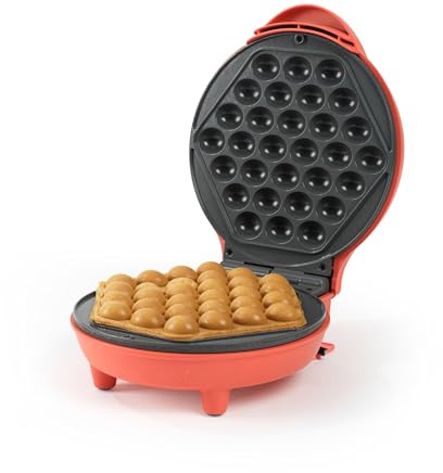 Giles & Posner Funfair Bubble Waffle Maker – PFAS-Free Non-Stick Cooking Plates, 2 Min Pre-Heat Time, Power/Ready Indicator Lights, 18 cm Plate, Hong-Kong Style Egg Waffle, Compact, 750W, Red