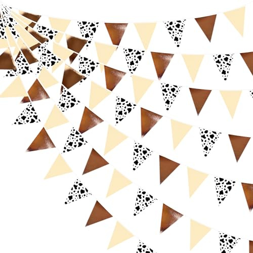 32Ft Western Party Decorations Western Cowboy Triangle Banner Flag Fabric Pennant Garland Streamer for Cowboys Redeo Birthday Wild West Baby Shower Cowgirls Bachelorette Farm Cow Wild Party Decor