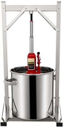 Prensa de frutas de acero inoxidable de 22 L, cesta de acero inoxidable, prensa de frutas, exprimidor de bayas, zumo de vino, prensa hidráulica de acero inoxidable 304 con gato hidráulico 3T
