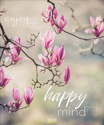 Happy Mind 2025 - Calendario da parete con immagini floreali, formato verticale 45,5 x 55 cm