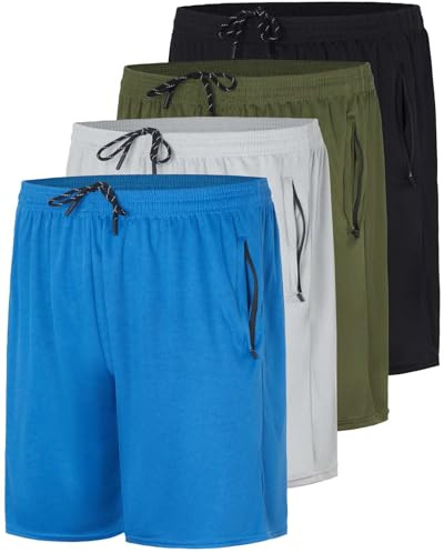 Real Essentials Lot de 4 Shorts de Course à Pied en Maille à séchage Rapide pour Homme avec Poches zippées (Grandes Tailles Disponibles), Set 3, Taille M
