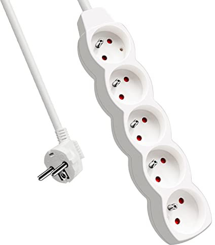 EXTRASTAR Bloc Multiprises 5 Prises, Rallonge 1,5 m 250 V avec sécurité Enfant, Blanc