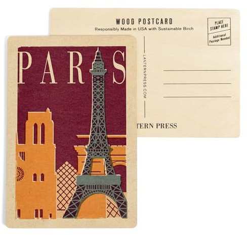 Paris, Woodblock (4x6 Birch Wood Postcards, 2-Pack Stationary, Rustic Home Wall Decor)