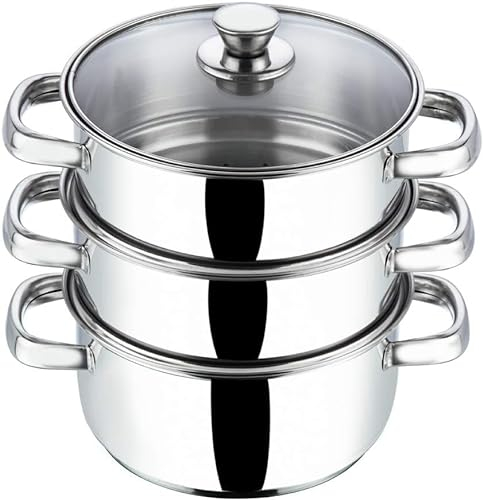 VINOD Stainless Steel Food Grade Multi Layer Steam Cooker Pot Set, Vegetable & Food Steamer, Slow & Rice Cooker, 3 Tier Pan, 24cm, Induction Friendly