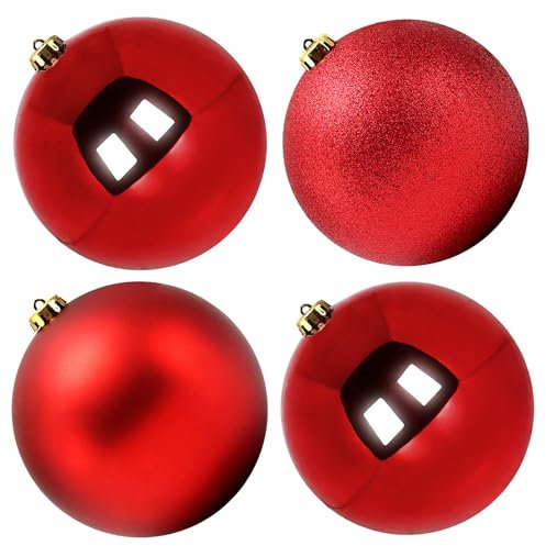 Benjia Weihnachtskugeln Groß Aussen, Dekokugel Wetterfeste Riesen Große Gross XXL Outdoor Draußen Draussen Kunststoff Weihnachtskugel Christbaumkugeln Kugeln Weihnachten (15cm/4STK, Rot)