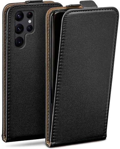moex Flip Case für Samsung Galaxy S22 Ultra Hülle klappbar, 360 Grad Rundum Komplett-Schutz, Klapphülle aus Vegan Leder, Handytasche mit vertikaler Klappe, magnetisch - Schwarz