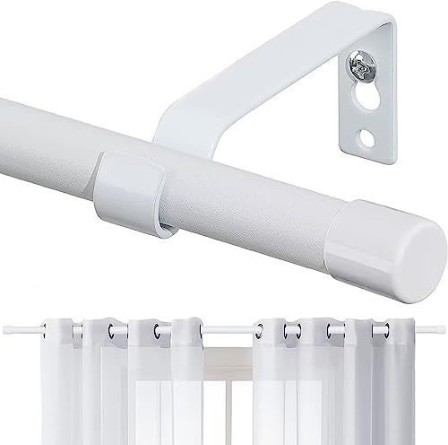 Barra de Cortina, 76-198cm Barra para Cortinas Extensible con Soportes, 16 mm de Diámetro Barra de Cortina Juego Ajustable de Herrajes de Acero Inoxidable Decorativa para Dormitorio/Blanco Mate