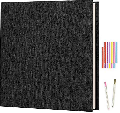 Boic Self Adhesive Photo Album for 4x6 8x10 Pictures, Magnetic Scrapbook | Linen Vintage Scrap Book, 40 White Pages Memory Book, Anniversary Birthday Wedding Gifts, Black