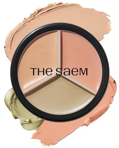 THESAEM Cover Perfection Triple Pot Concealer - Correttore in 3 colori con tonalità Beige chiaro, Verde e Pesca - Copertura totale per correggere e nascondere rossori, occhiaie, 01 Correct Beige