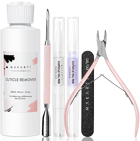 Makartt Nagelhautentferner Set - Nagelpflege mit Nagelhautölstift,Nagelhautschneider,Nagelfeile und 120 ml Nagelhautentferner Flüssigkeit,Nagelmaniküre Set zum Weichmachen&Befeuchten der Nagelhautut