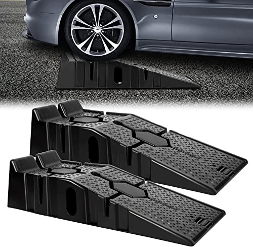 Sonnewelt Lot de 2 rampes d'accès en plastique 90 cm, charge lourde jusqu'à 2500 kg/2,5 T, largeur jusqu'à 330 mm, rampe de voiture avec protection anti-renversement, 90 x 33 x 22 cm