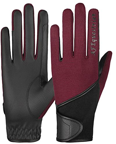 AFE Gants d'équitation pour femme en cuir synthétique noir extensible rose, violet, lilas (bordeaux empreintes de doigts, taille S)