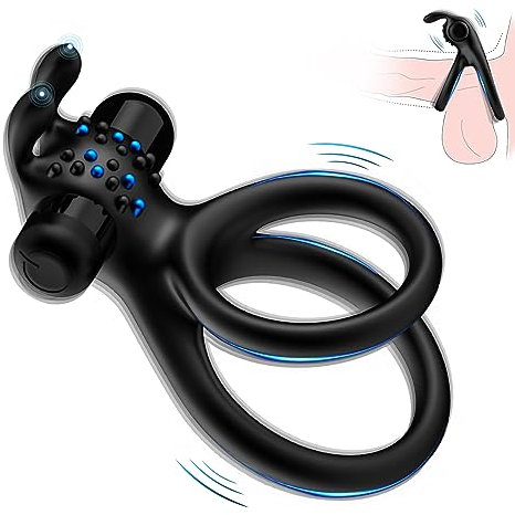 Oryazic Dual Vibrating Cock Penis Ring Vibrators with Rabbit Ears, COC Rings Male Men Enhancing Pleasure for Erection Enhancing, Bullet Vibrator Sex Toys Toys4Couples Toys4Mens UK & Women, Black