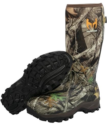 Hunthor Hunting Boots for Men, Waterproof Insulated 6mm Neoprene Rubber Boots for Hunting and Outdoor Activities (Next Camo, Size 7)