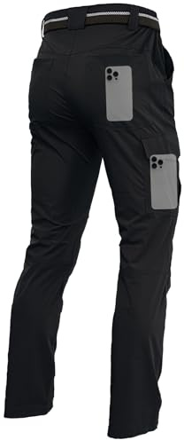 Men's Lightweight Hiking Cargo Work Pants Quick Dry Water Resistant Fishing Travel Climbing Outdoor Stretch Pants Black 34