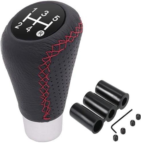 OBEST Pomos de Palanca Cambios Coche Manual Universal, 5 velocidades Perilla de Cambios de Piel para Coche de Transmisión Manual con 8mm 10mm 12mm Adaptador
