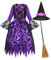 Geplaimir Hexenkostüm Kinder Hexen Kostüm Mädchen Karneval Zauberer Kostüm Mit Licht Hexenkleid mit Hexenhut Hexenbesen Leuchtende Witcher Kostüm Outfit Set für Fasching Halloween G073XL
