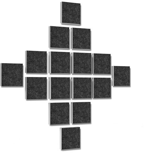 platino24 Akustikpaneele 16 Elemente 3D-Set Colore Quadrat 27,5 x 27,5 cm Multicolore I Schallabsorber aus Basotect G+ mit Akustikfilz I Schalldämmung Wand & Decke I Akustikelemente Wandpaneel