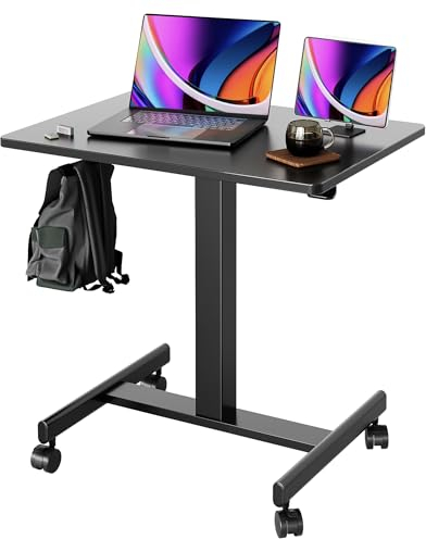 Claiks Stehpult Höhenverstellbar Schreibtisch Klein,Mobiler Laptoptisch Höhenverstellbar mit 4 Rollen,Steh-Sitz Schreibtisch Computertisch 65×48cm,Schwarz