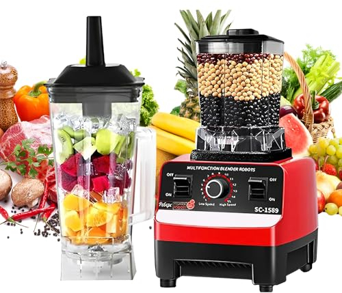 Mezclador de batidora 2 en 1, 2000 W, Batidora Eléctrica Multifuncional, Procesador Alimentos, con Recipiente de Vidrio 2L, sin BPA, para Jugo, Batido y Leche de Soja