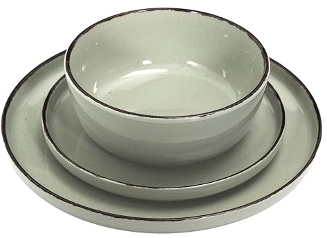 Home Deco Factory, KA0446, Set di stoviglie in gres Green Time da 12 Pezzi, Design Artigianale, Durevole e di Facile Manutenzione, Ideale per i pasti in Famiglia, Dimensioni: 12 Pezzi, Colore: Verde
